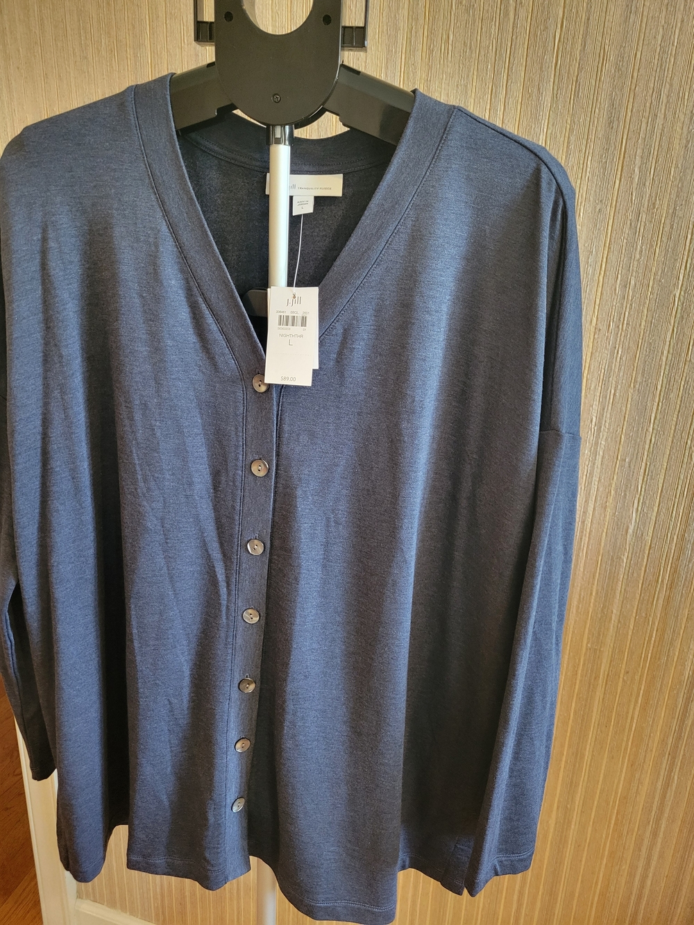 J. Jill Night Hthr Blue V-neck Button Front Top NWT Size Large